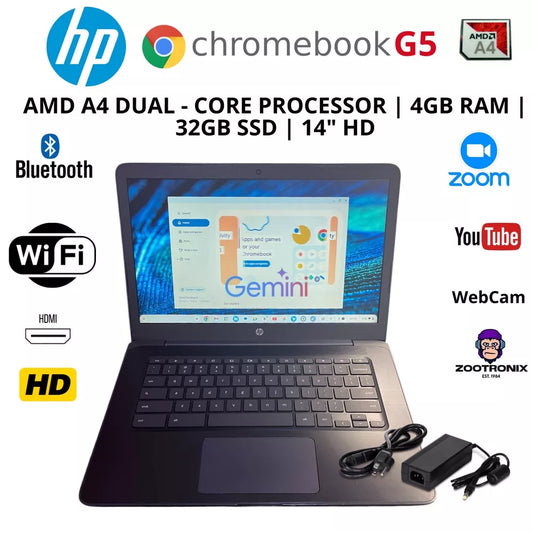 🔥HP Chromebook 14" G5 AMD A4 Dual-Core 4GB RAM | 32GB SSD | WiFi | BT | Webcam